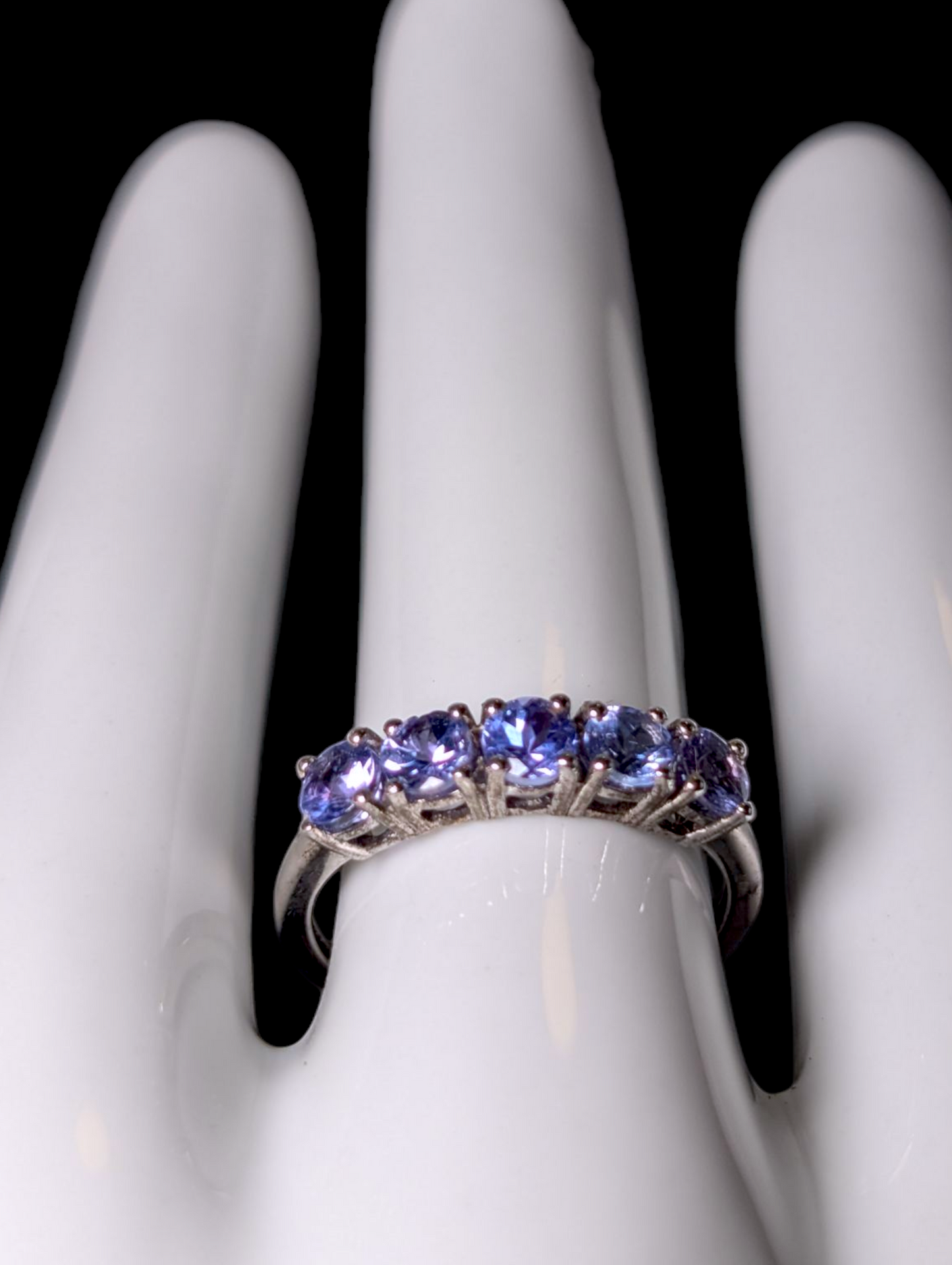 Vintage Half Infinity Band Round Cut Genuine Tanzanite Sterling Silver Band Ring