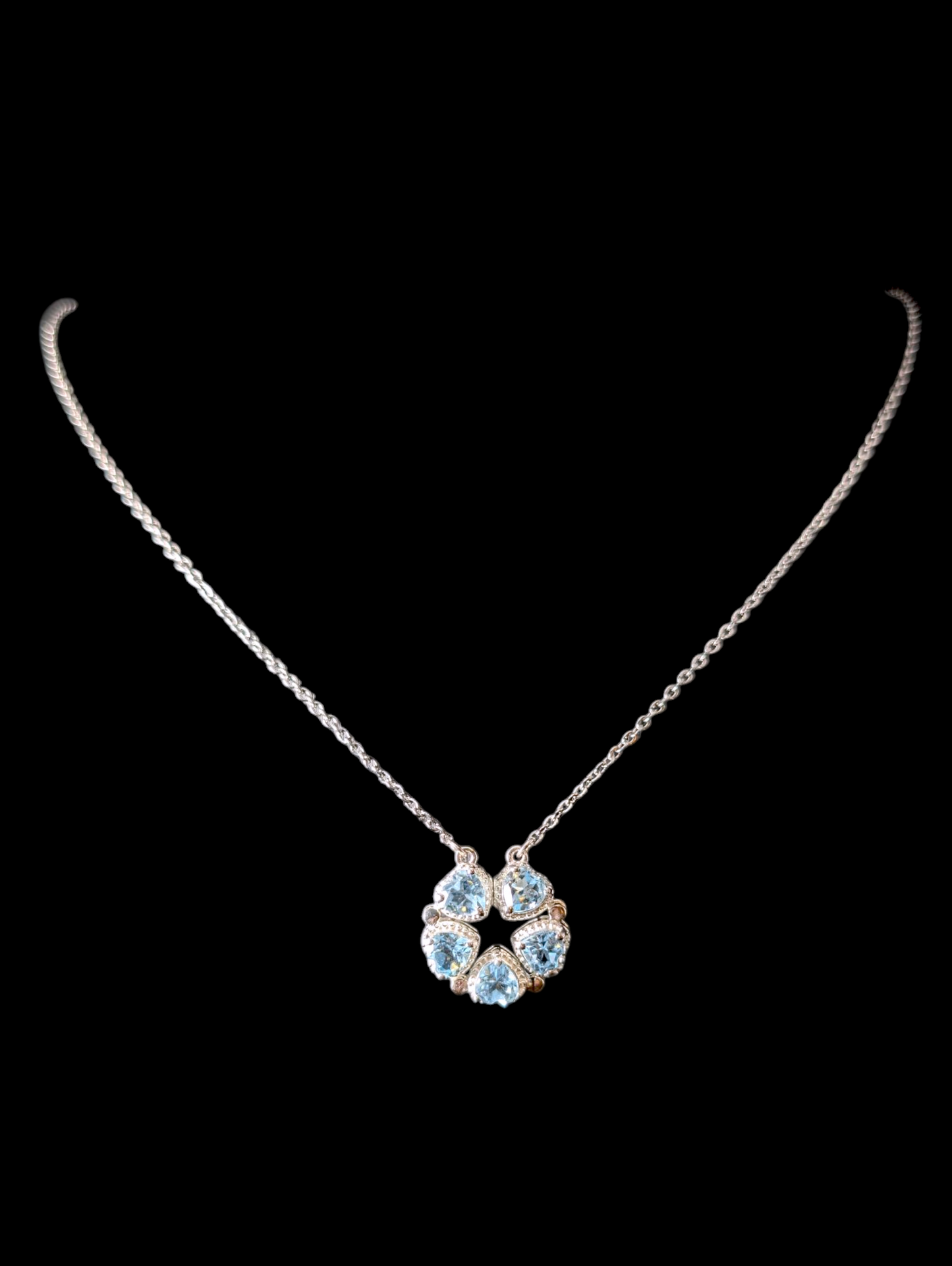 Vintage Heart Cut Convertible Wreath to Row Genuine Sky Blue Topaz Sterling Silver Necklace