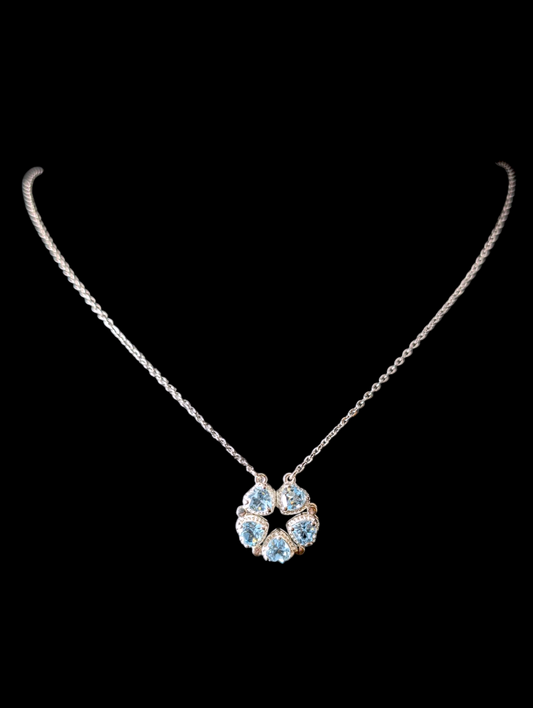 Vintage Heart Cut Convertible Wreath to Row Genuine Sky Blue Topaz Sterling Silver Necklace