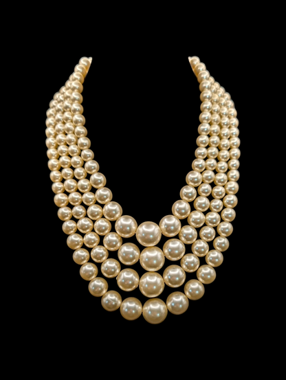1940s-1960s Large 4 Strand Glass Pearl Statement Necklace