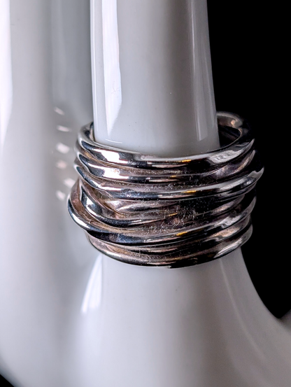 Vintage Brutalist Wrap Around Heavy Sterling Silver Band Ring
