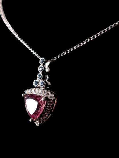 Vintage Trillion Cut Genuine Amethyst with White Topaz Halo Sterling Silver Pendant