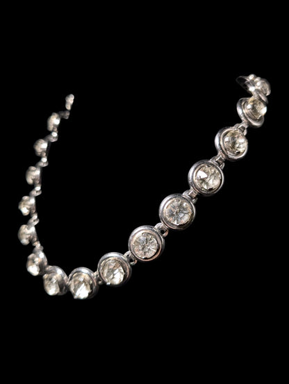 Antique 1920s Crystal Rivière Collet Bezel Silver Plated Concealed Hook Clasp Necklace