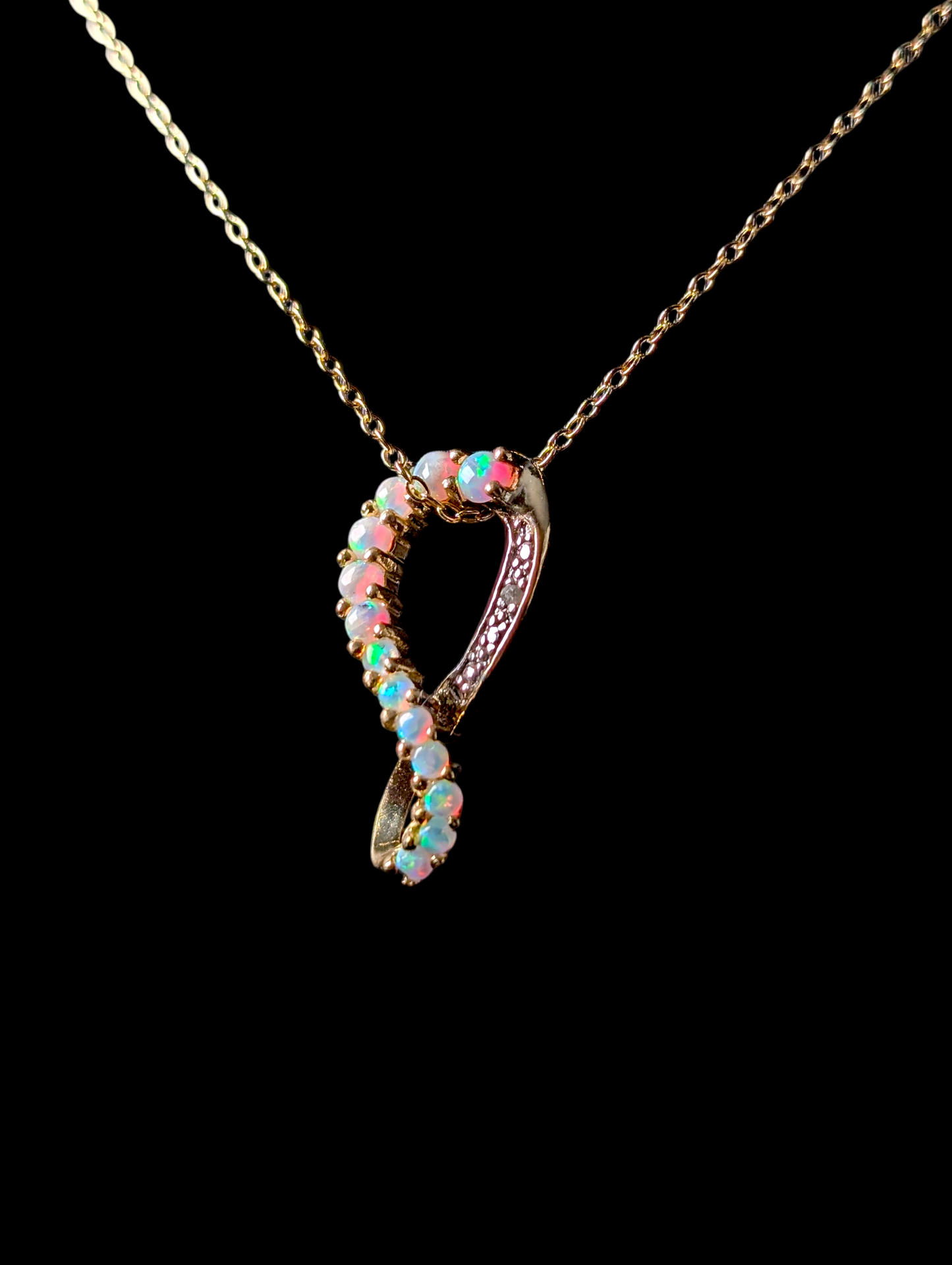 Vintage Infinity Genuine Opal and Diamond 14k Yellow Gold over Sterling Pendant and Delicate Chain Necklace