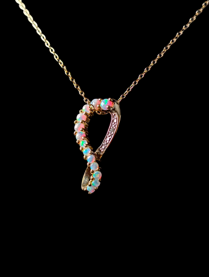 Vintage Infinity Genuine Opal and Diamond 14k Yellow Gold over Sterling Pendant and Delicate Chain Necklace