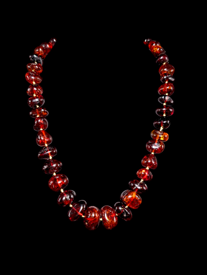 Vintage Graduating Genuine Cognac Amber Nugget Hand Knotted Necklace
