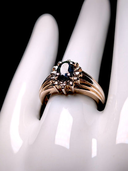 Vintage Genuine Sapphire and Diamond Accented Halo Antique Finish Gold over Sterling Ring