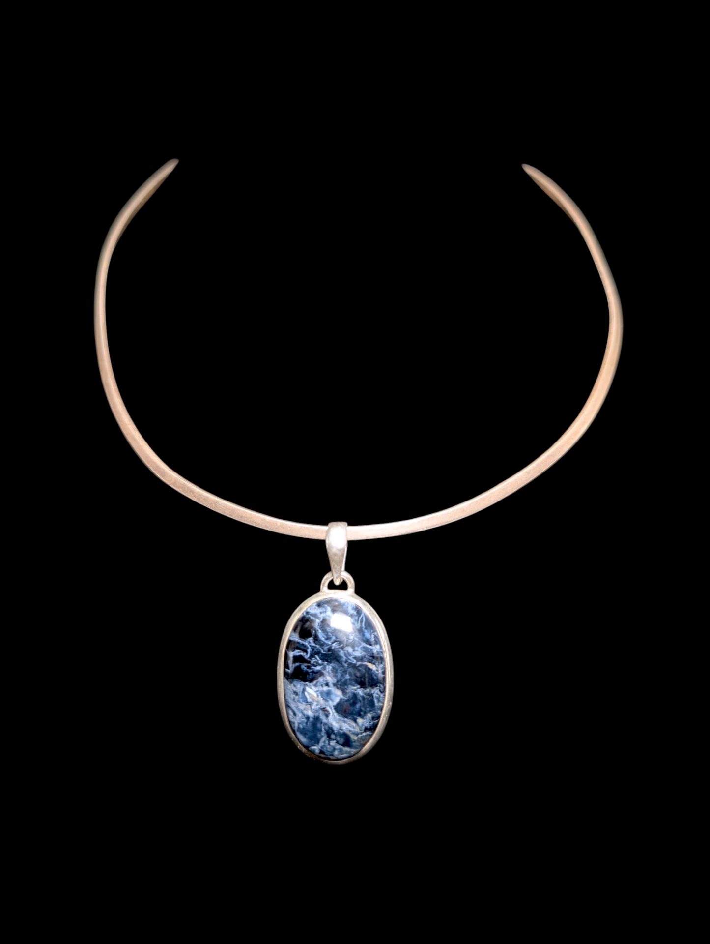 Vintage Oval Cut Cabochon Genuine Pietersite Sterling Silver Bezel Set Pendant