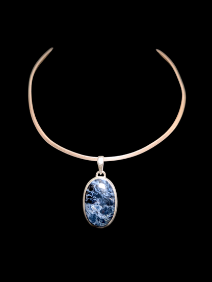 Vintage Oval Cut Cabochon Genuine Pietersite Sterling Silver Bezel Set Pendant