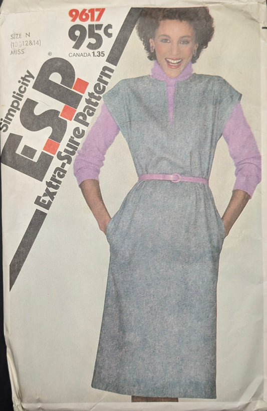 1980s Original Vintage Sewing Pattern: Simplicity 9617 Size 10, 12, & 14