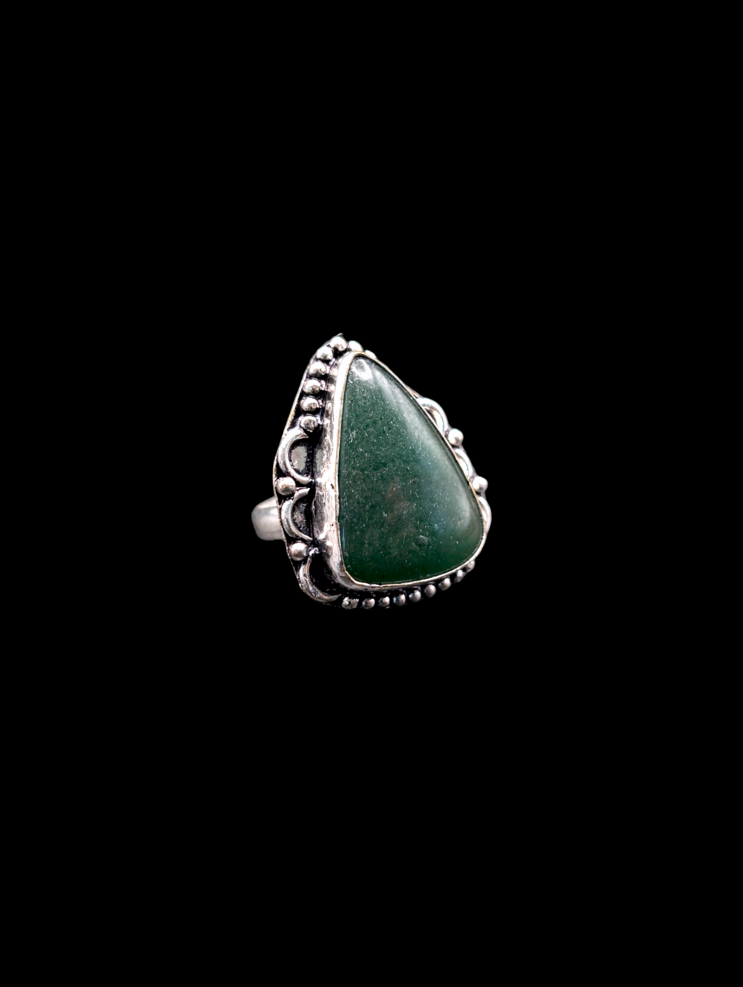 Vintage Soft Triangle Aventurine Green 925 Silver Ring