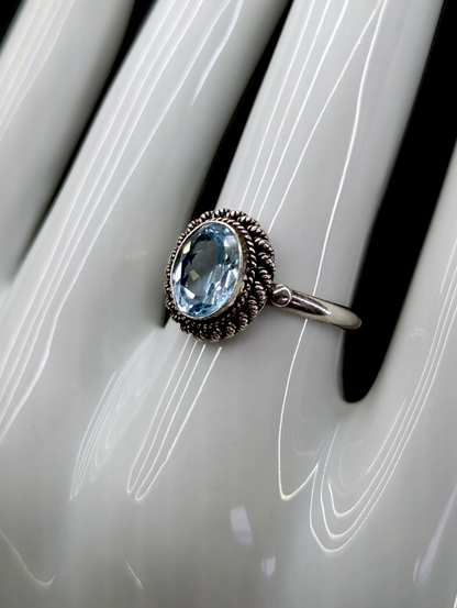 Vintage Artisan Genuine Swiss Topaz Solitaire Sterling Silver Braided Ring