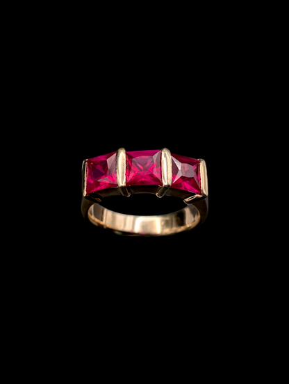 Vintage 3.7 Carat Genuine Thai Ruby Trio 18k Gold Vermeil Ring