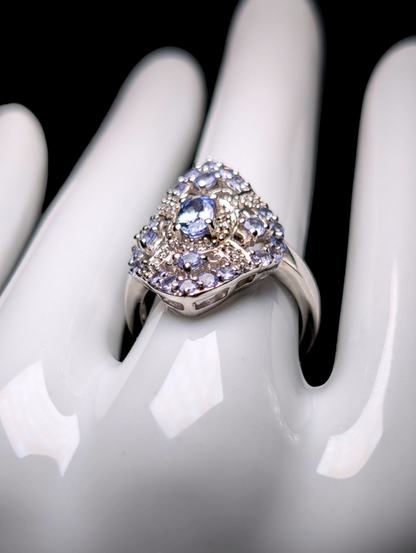 Vintage Edward Inspired Simulated Tanzanite Sterling Silver Ring