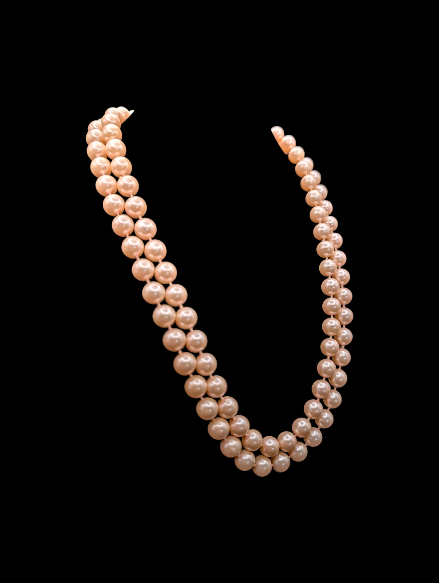 1950s Freshwater Double Strand Pink Pearl Opalescent Necklace