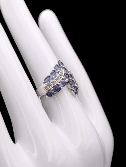 Vintage Earth Mined Genuine Tanzanite and White Zircon Sterling Silver Wrap Ring