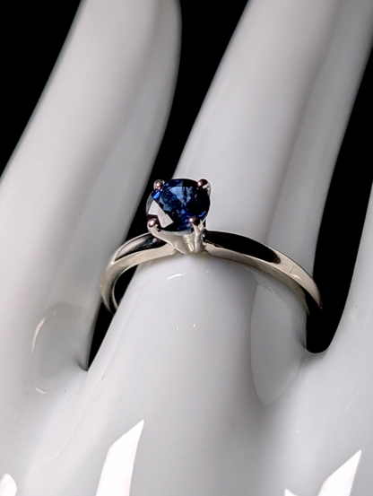 Vintage Round Cut Solitaire Earth Mined Genuine Ceylon Blue Sapphire 14k Solid White Gold Ring