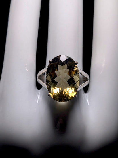 Vintage 12+ Carat Genuine Citrine Solitaire Sterling Silver Split Shank Ring