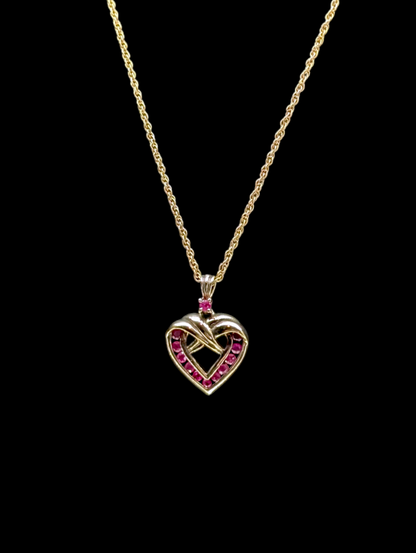 Vintage 18K Gold Vermeil Genuine Ruby Heart Pendant and Chain Necklace