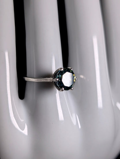 Vintage Round Cut Genuine Teal Moissanite Solitaire Sterling Silver Ring