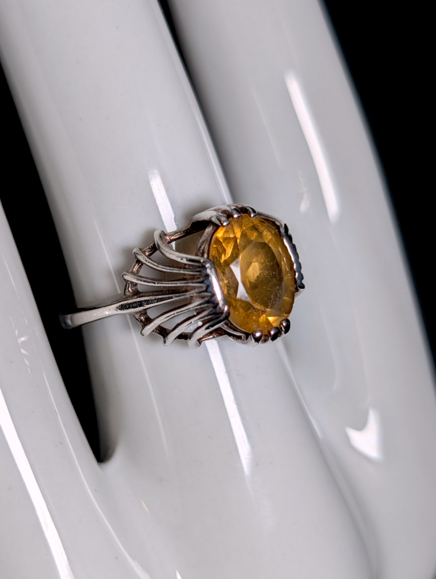 Vintage Joseph E. DeMarco Genuine Golden Citrine Solitaire Sterling Silver Ring