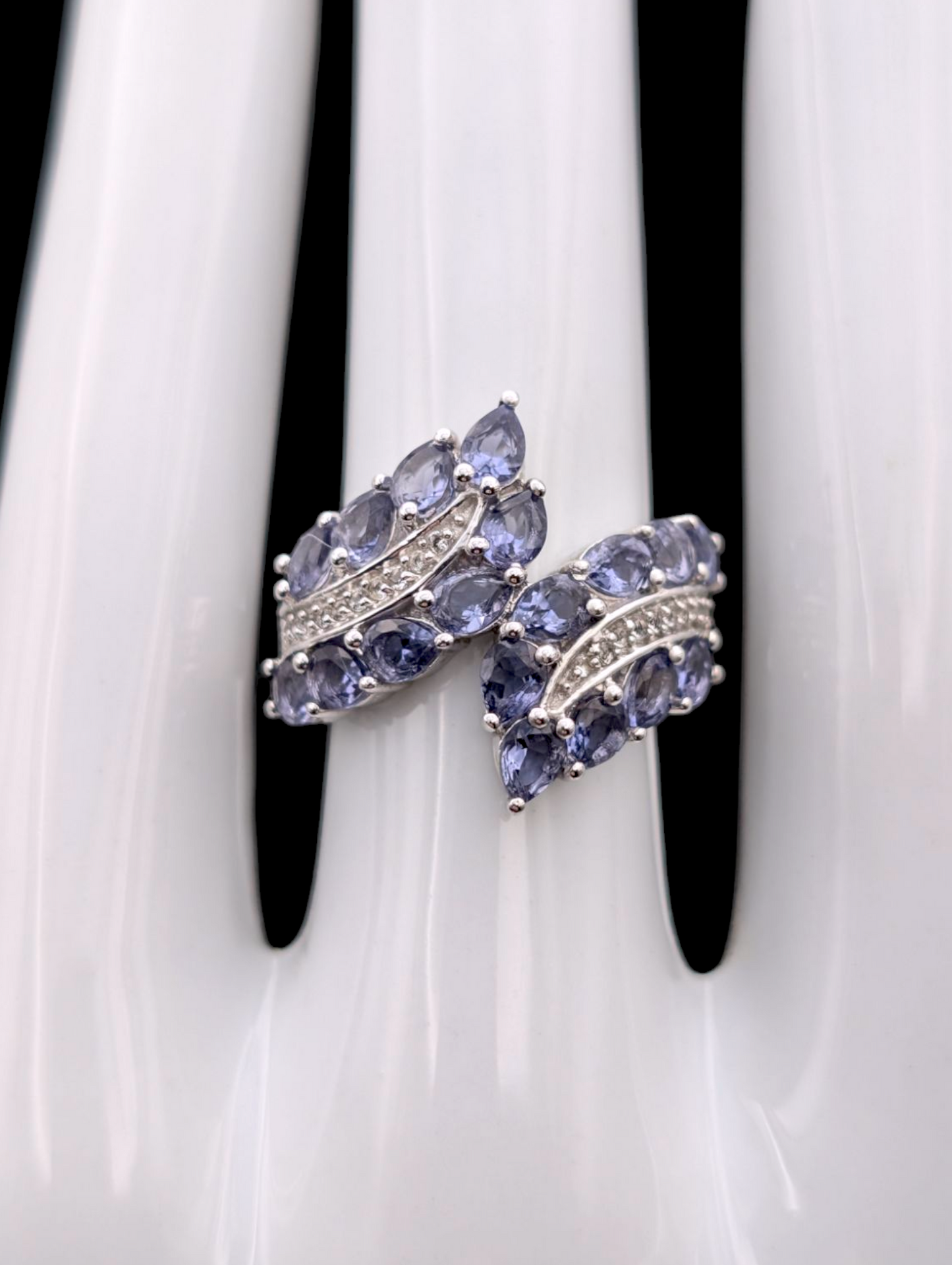 Vintage Earth Mined Genuine Tanzanite and White Zircon Sterling Silver Wrap Ring