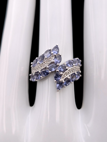 Vintage Earth Mined Genuine Tanzanite and White Zircon Sterling Silver Wrap Ring