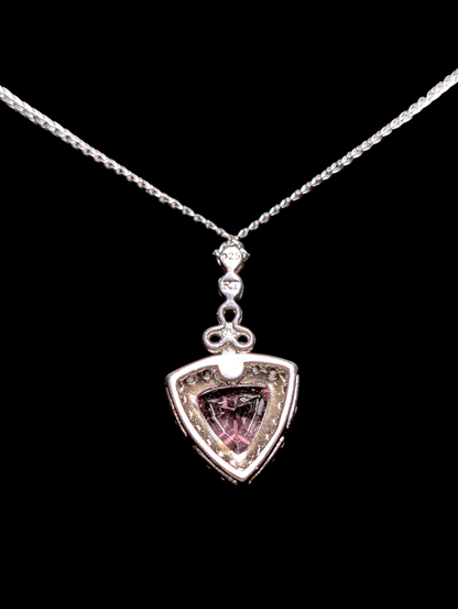 Vintage Trillion Cut Genuine Amethyst with White Topaz Halo Sterling Silver Pendant