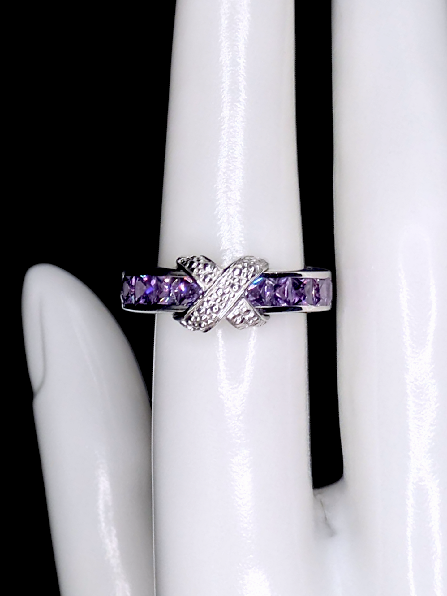 Vintage Inspired Simulated Amethyst Sterling Silver Ring