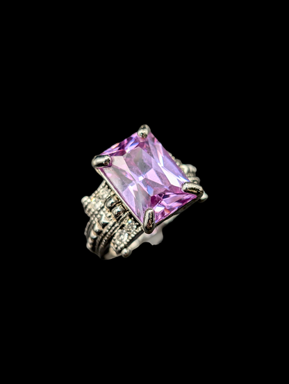 Vintage Inspired Simulated Amethyst and Crystal Best Silver Ring