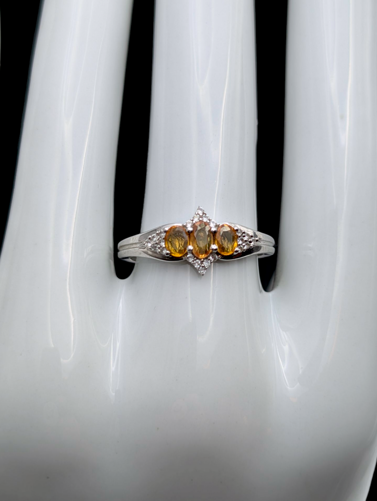 Vintage Elegant Genuine Orange Sapphire and White Topaz Accent Sterling Silver Ring