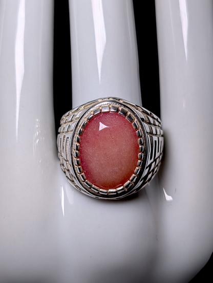 Vintage Bezel Set Oval Cut Genuine Agate Solitaire Sterling Silver Men's Ottoman Ring