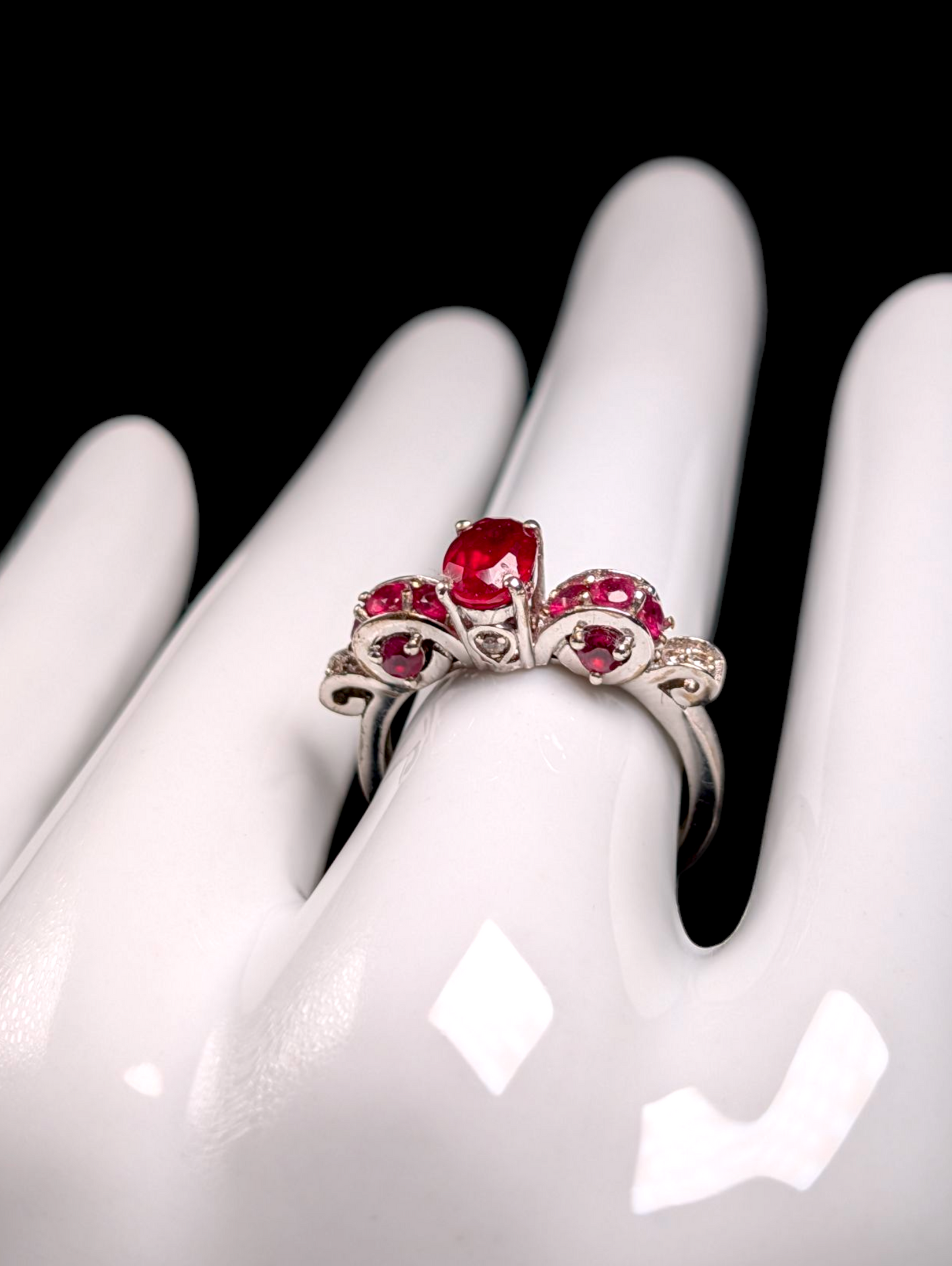 Vintage Royal Inspired Oval Cut Solitaire Genuine Ruby with Ruby Accent Stones and Diamond Accented Mount in Sterling Silver Ring