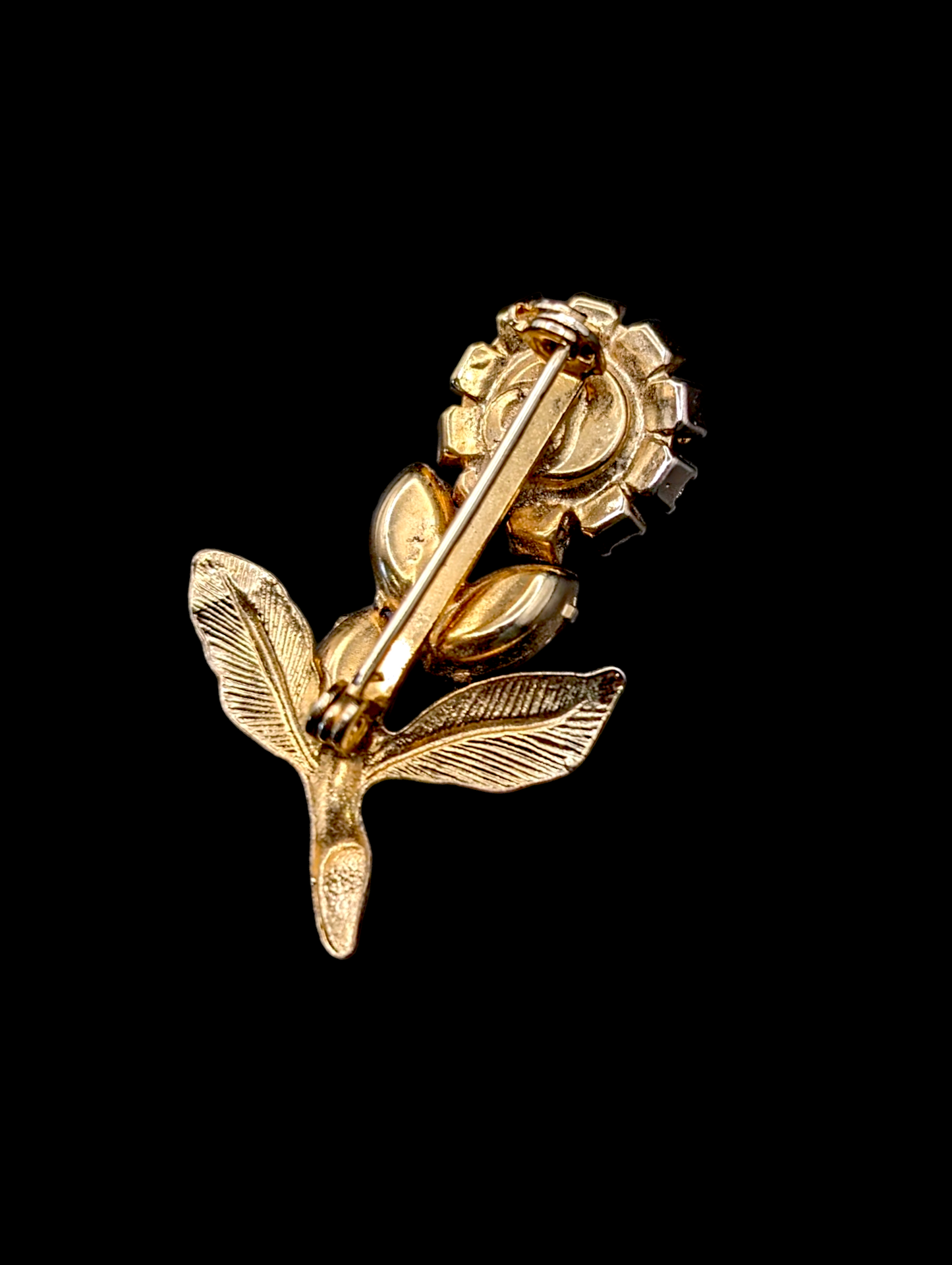 1960s Amber Honey Color Crystal Rhinestone Daisy Flower Brooch Pin