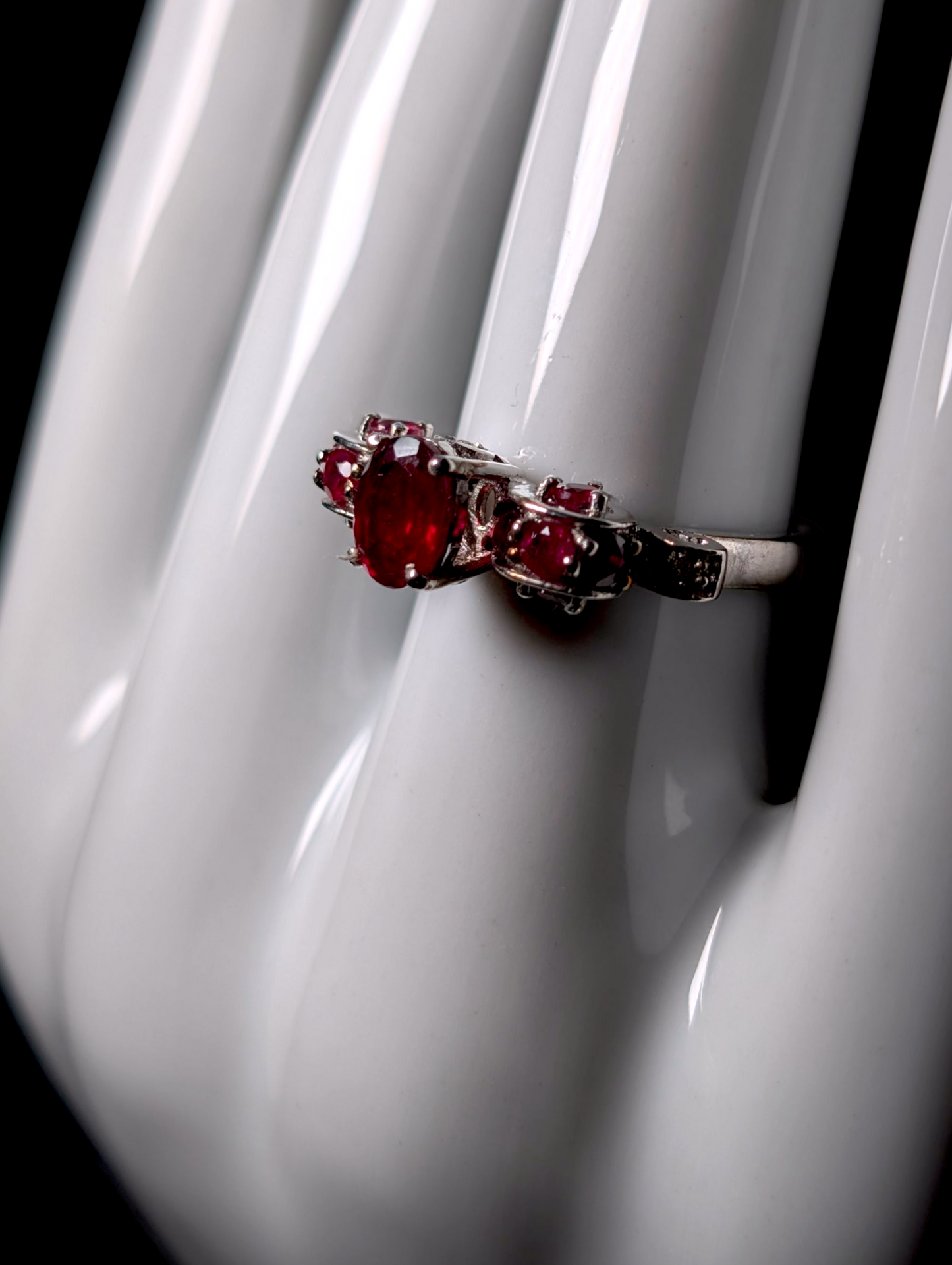 Vintage Royal Inspired Oval Cut Solitaire Genuine Ruby with Ruby Accent Stones and Diamond Accented Mount in Sterling Silver Ring