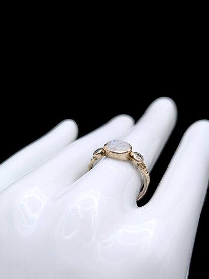 Vintage Genuine Moonstone and White Topaz East West Bezel Set Artisan Sterling Silver Ring