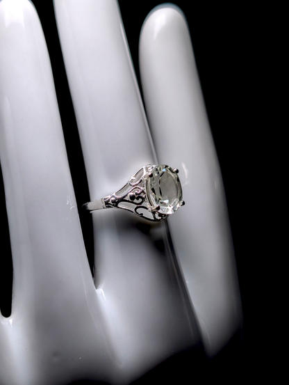 Vintage Oval Cut Genuine Pale Blue Aquamarine Solitaire Sterling Silver Filigree Ring