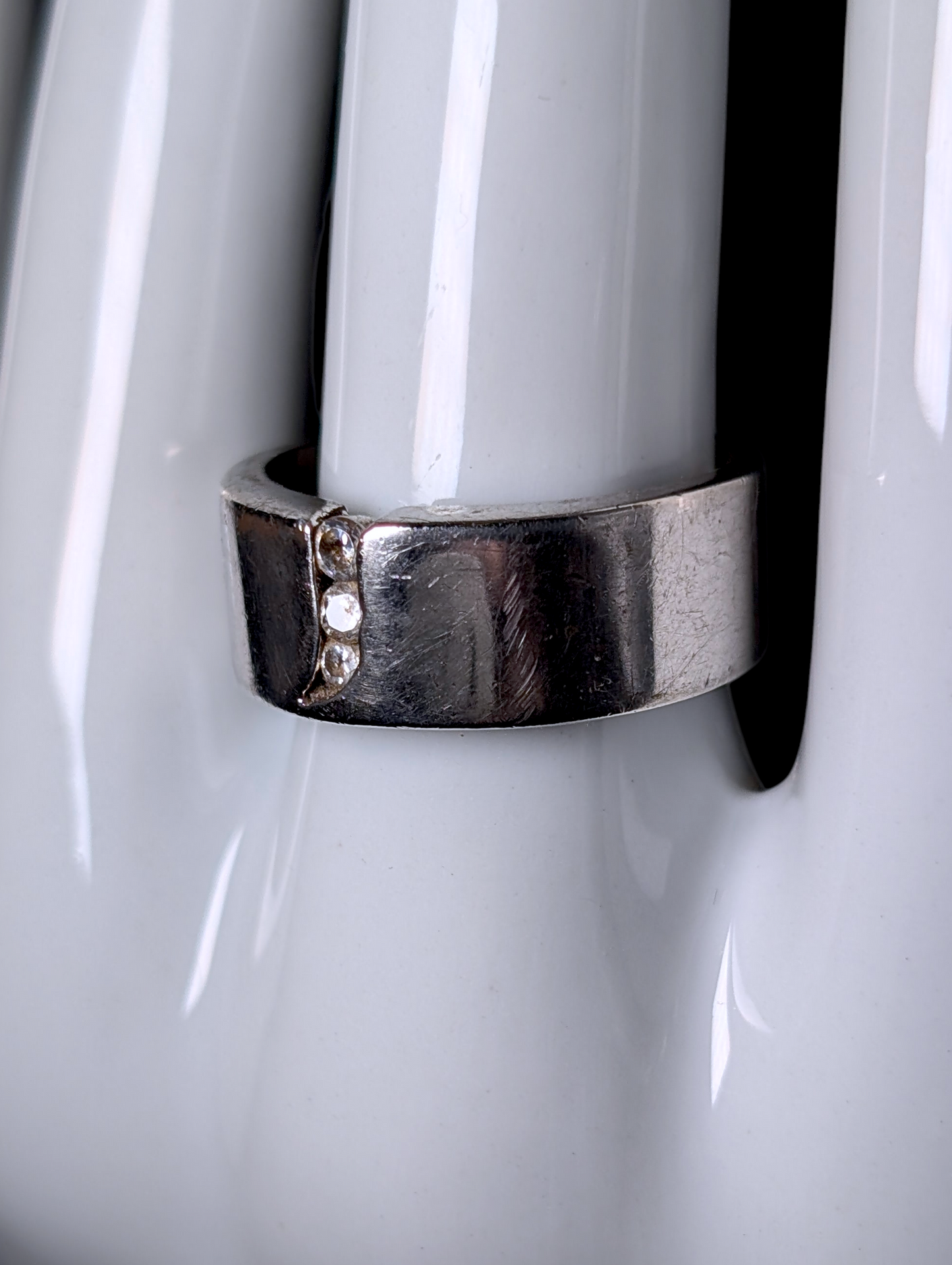 Vintage Simulated Diamond Thick 8mm Band Sterling Silver Ring