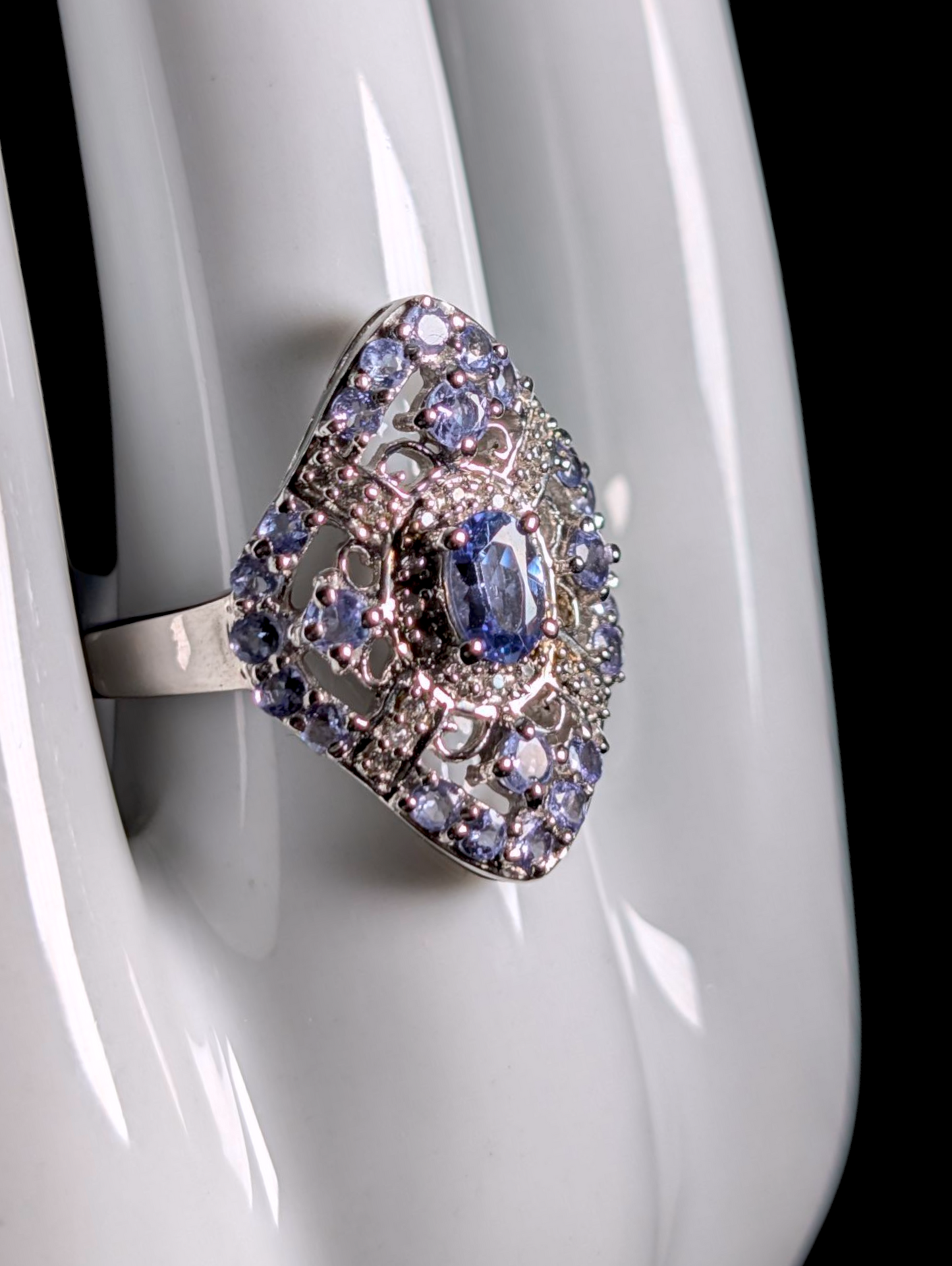 Vintage Edward Inspired Simulated Tanzanite Sterling Silver Ring