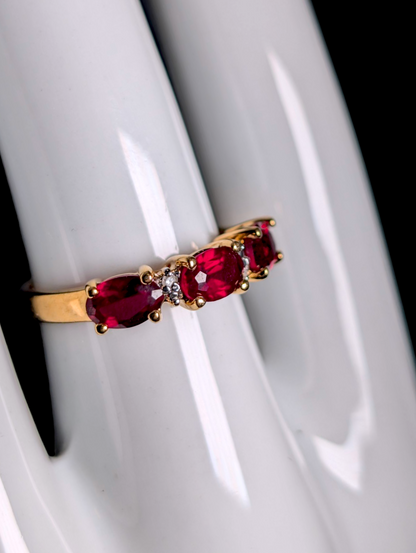 Vintage Oval Cut Genuine Red Ruby and Diamond 18k Yellow Gold Vermeil Ring