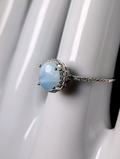 Vintage Genuine Larimar Solitaire with Halo Sterling Silver Ring