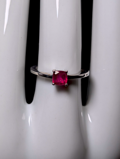 Vintage Princess Cut Genuine Ruby Solitaire Sterling Silver Dainty Stackable Ring