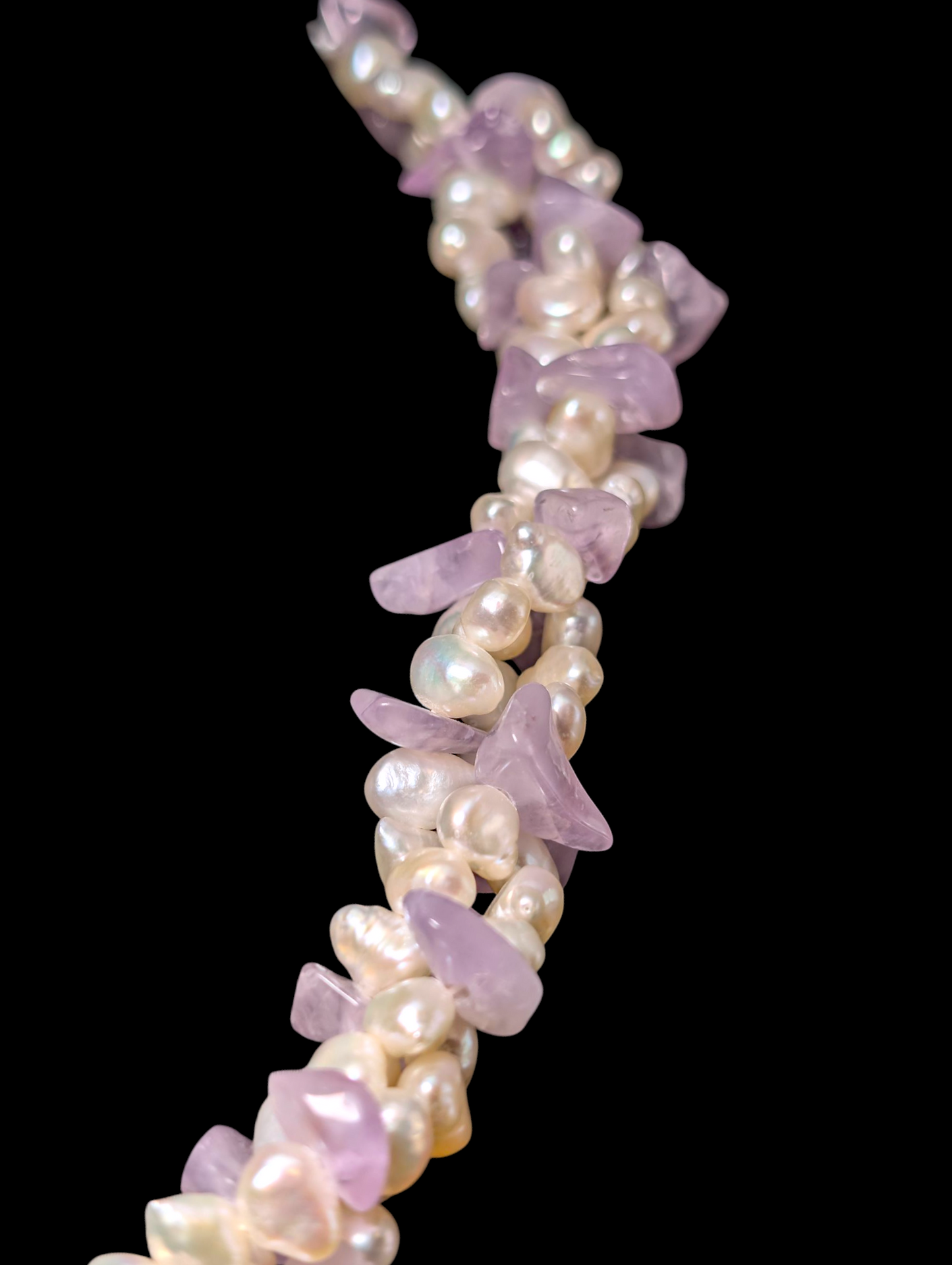 Vintage Multi Strand Genuine Freshwater Pearl and Amethyst Necklace