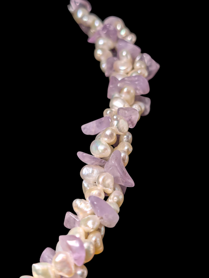 Vintage Multi Strand Genuine Freshwater Pearl and Amethyst Necklace