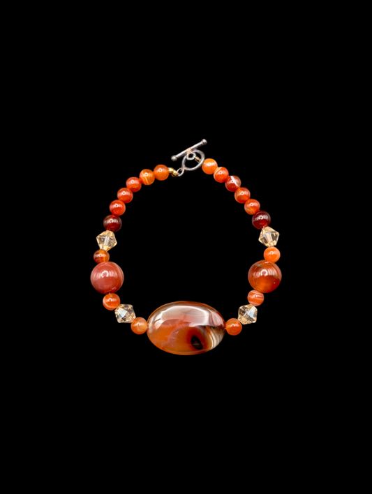 Vintage Carnelian Agate Oval 925 Bracelet