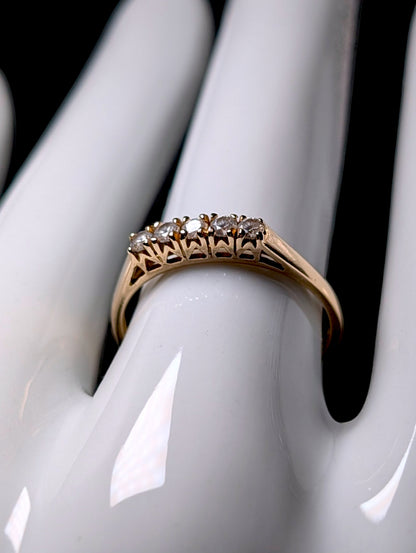 Vintage Dainty 14k Yellow Gold Simulated Diamond Wedding Ring Band