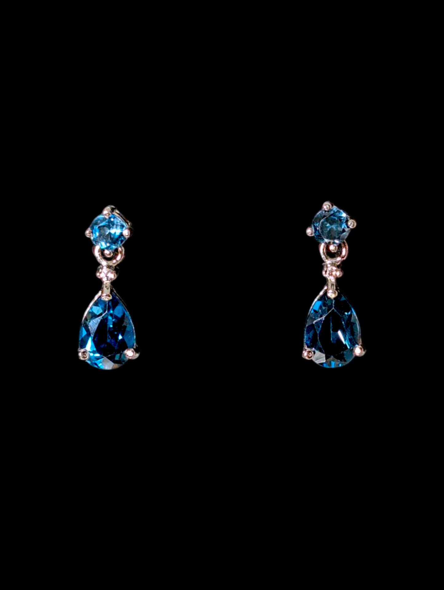 Vintage Genuine London Blue Topaz and White Topaz Accent Teardrop Dangle Sterling Silver Earrings