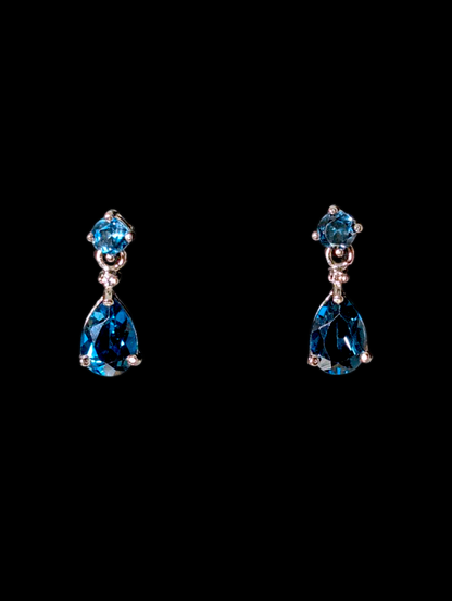 Vintage Genuine London Blue Topaz and White Topaz Accent Teardrop Dangle Sterling Silver Earrings
