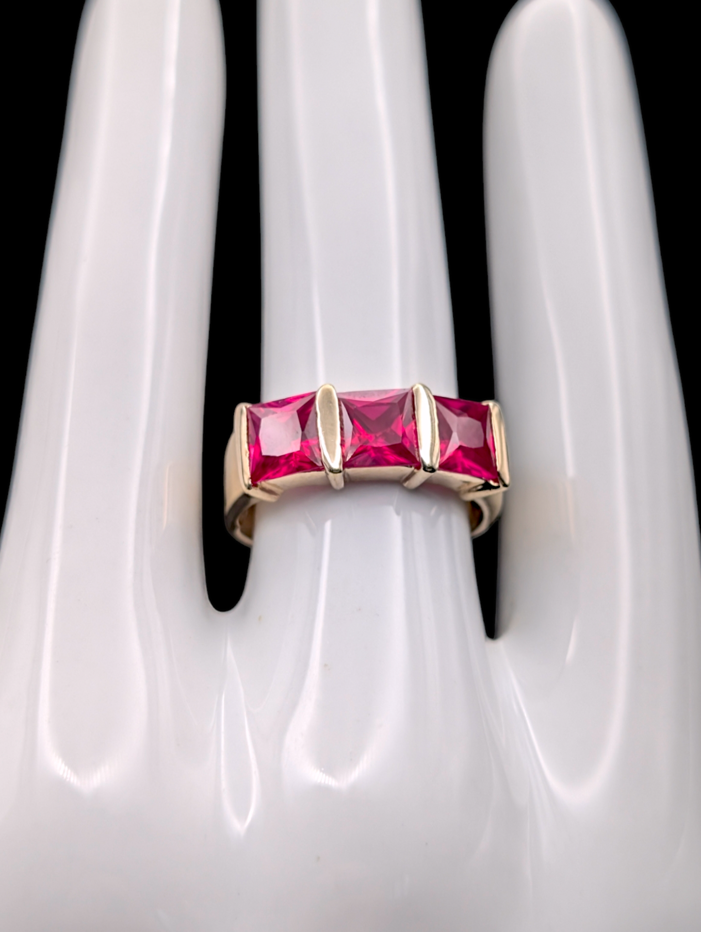 Vintage 3.7 Carat Genuine Thai Ruby Trio 18k Gold Vermeil Ring