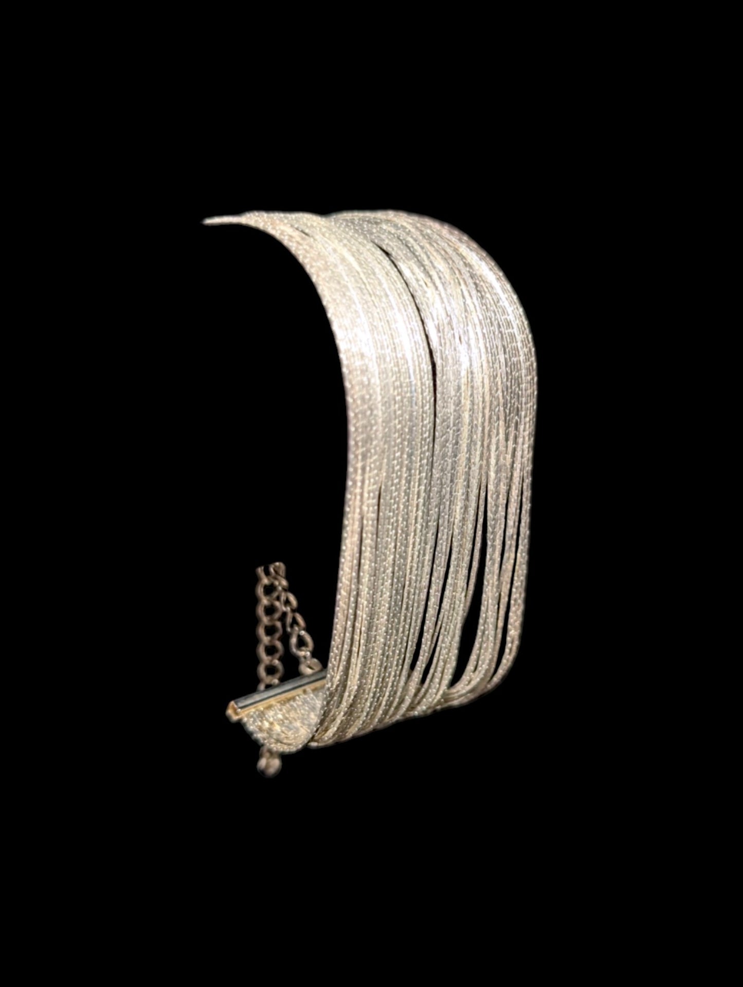 Vintage 2 Piece Set Liquid Silver Multi Strand Sterling Plated Necklace and Bracelet